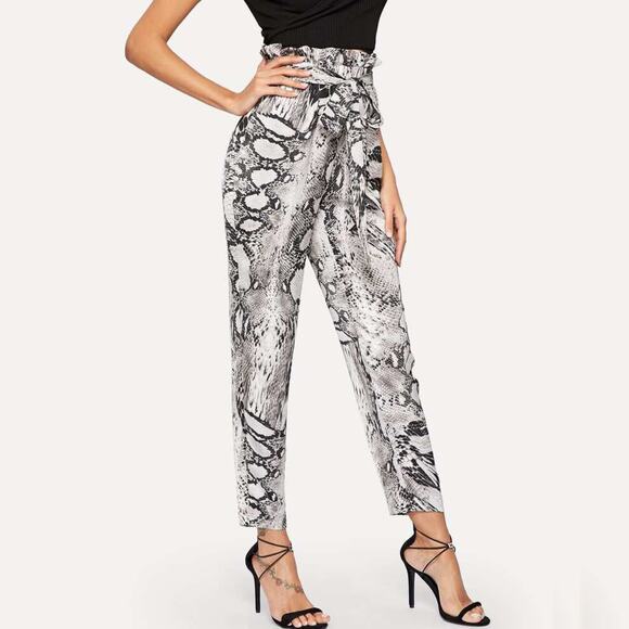 Shein Snakeskin High Rise Paperbag Pants Snakeskin Python Print Pants Small - Picture 1 of 7